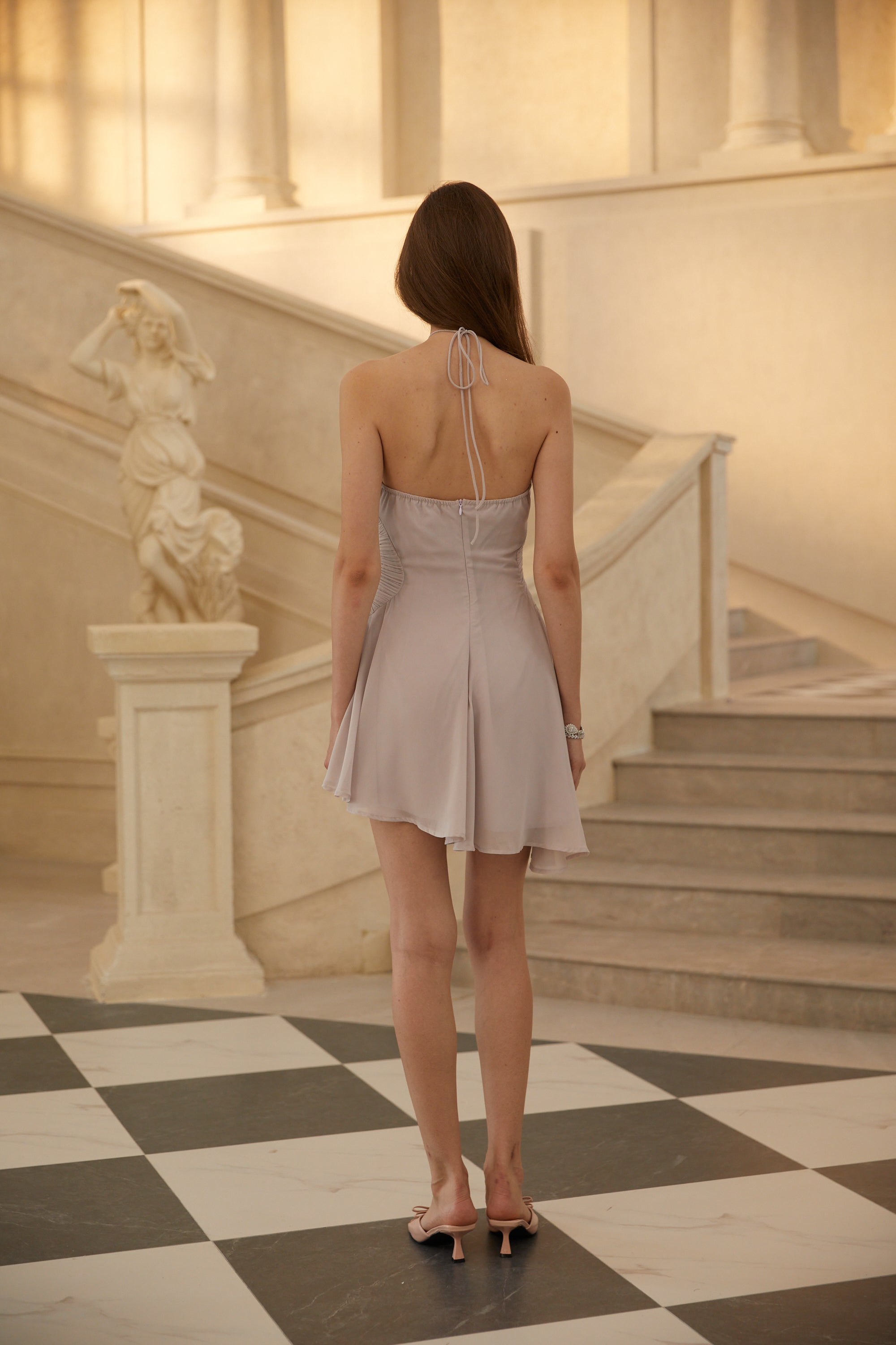 Katerina | Women's Lilac Ruffled Pleated Mini Summer Cocktail Dress