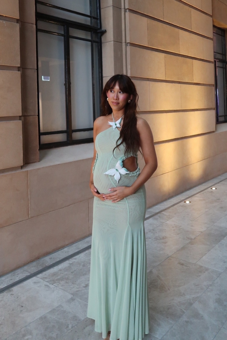 Kaylani | Women's Green Butterfly Cut-Out Maxi Wedding Guest Dress