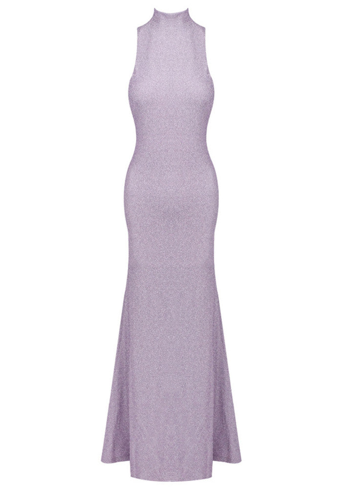 Kayleigh | Women's Lilac Sparkly Backless Floral Detail Maxi Prom Dress