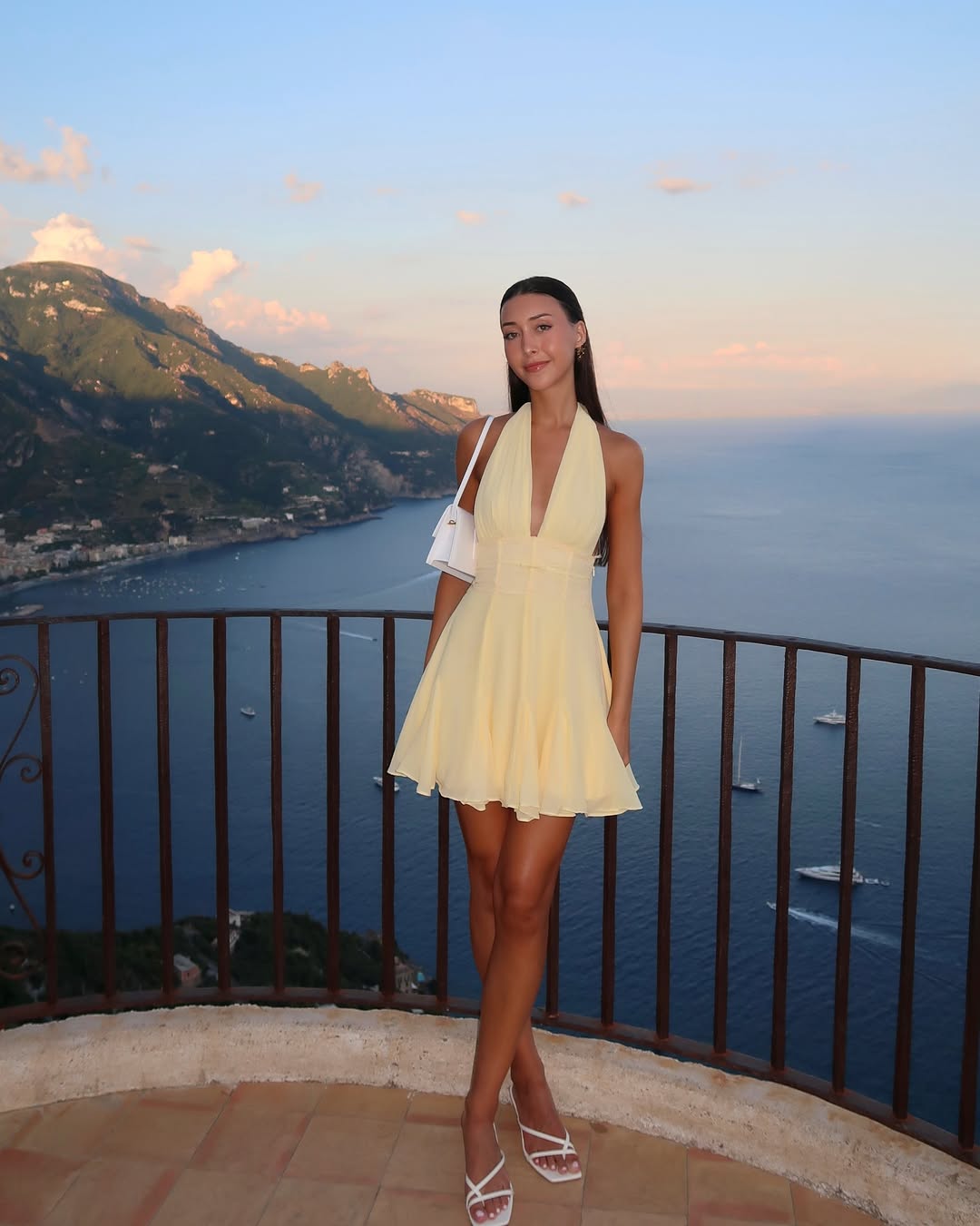 Magnolia | Women's Yellow Halter V-Neck Backless Mini Summer Dress