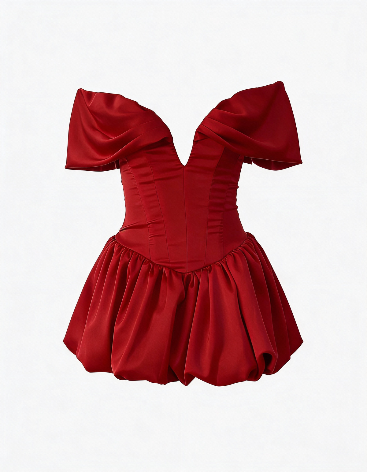 Nina | Off-Shoulder Deep Plunging V-cut  Bubble Mini Dress