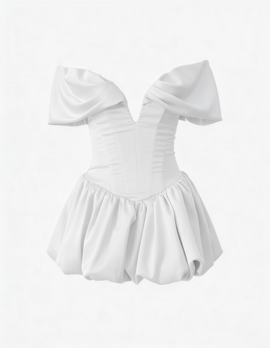 Nina | Off-Shoulder Deep Plunging V-cut  Bubble Mini Dress