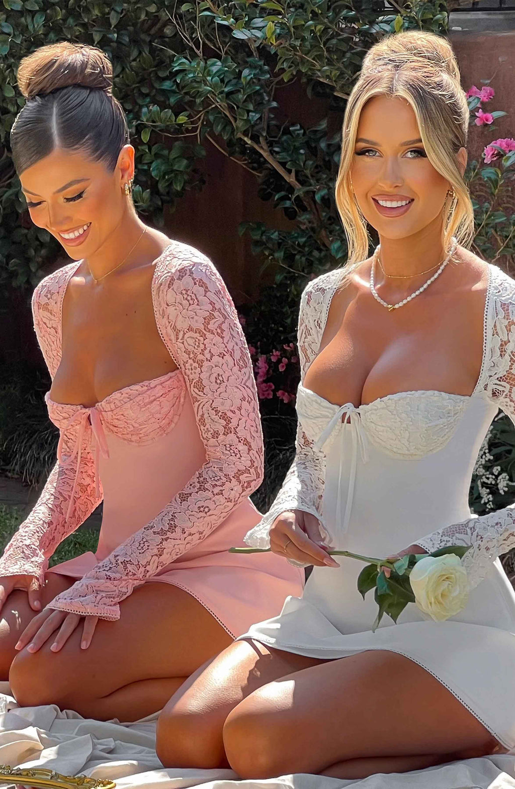 Noemi | Women's Pink Long Lace Sleeves Mini Summer Dress