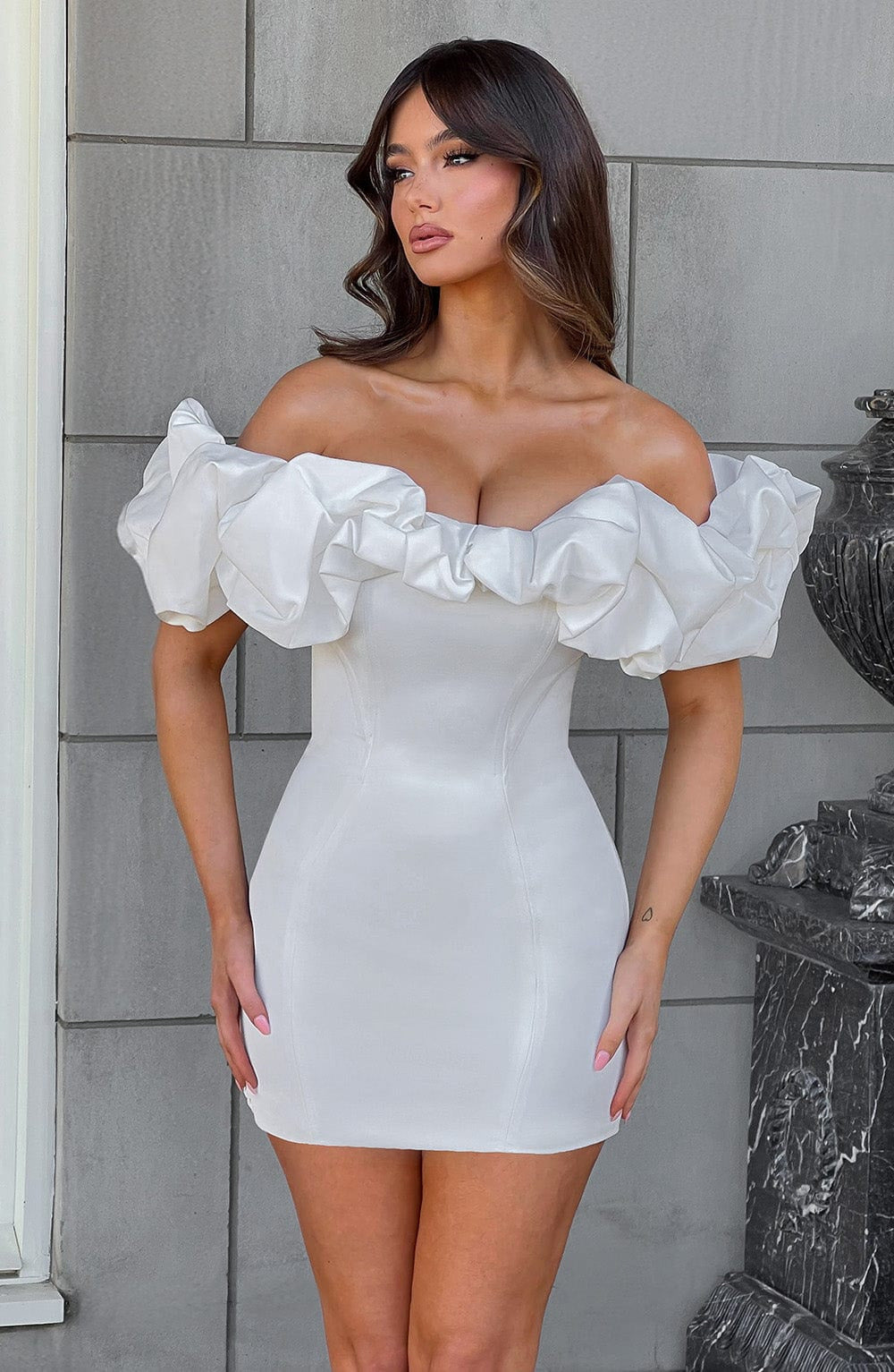 Raylene | Women's White Ruffle Off-Shoulder Mini Cocktail Dress
