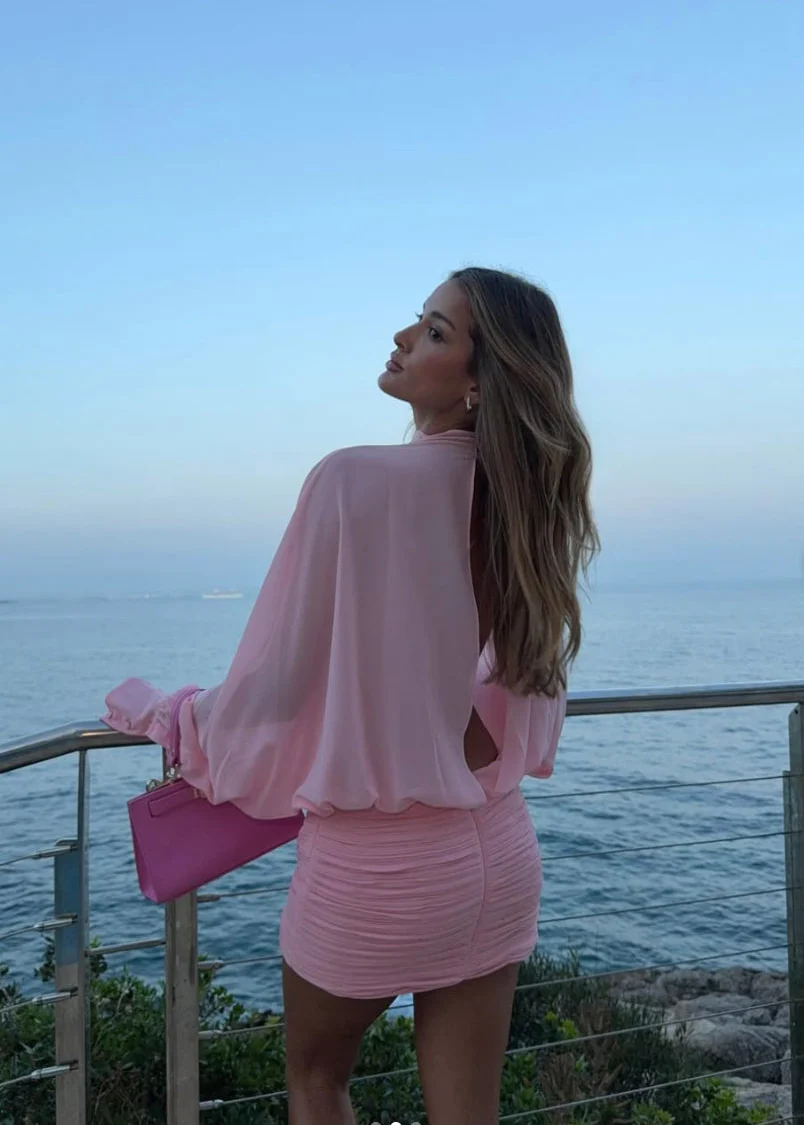 Solene | Women's Pink Long Sleeve Mini Summer Cocktail Dress