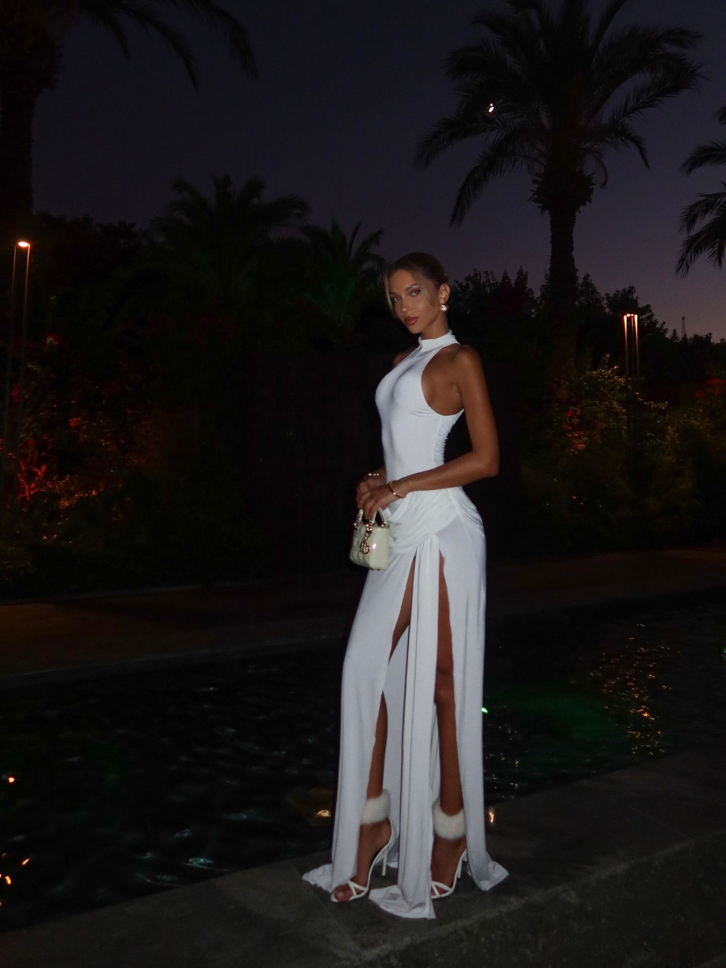 Winona | Women's White High-Neck Sleeveless High-Slit Maxi Summer Dress
