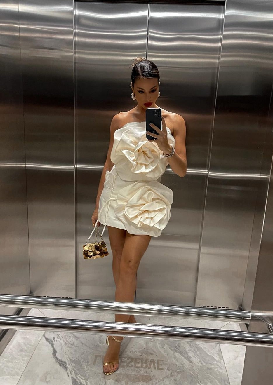 Anna | Women's White Strapless Mini Dress with Flower Details