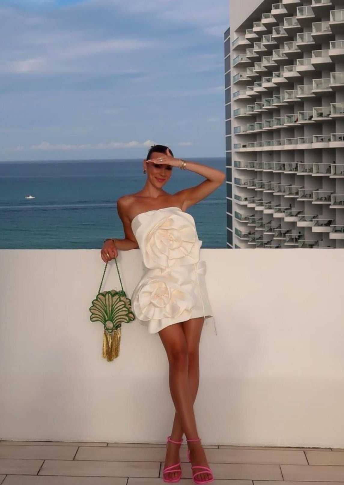 Anna | Women's White Strapless Mini Dress with Flower Details