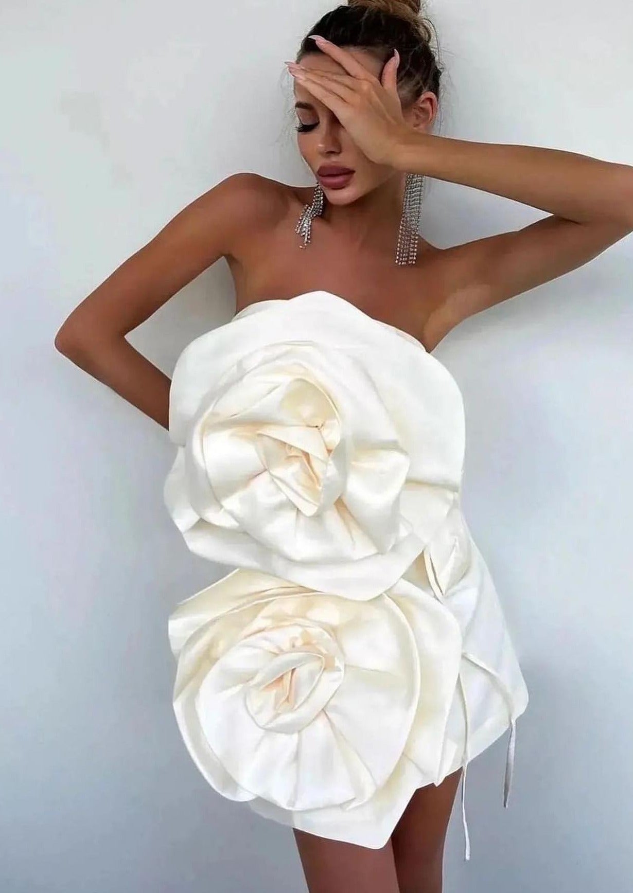 Anna | Women's White Strapless Mini Dress with Flower Details