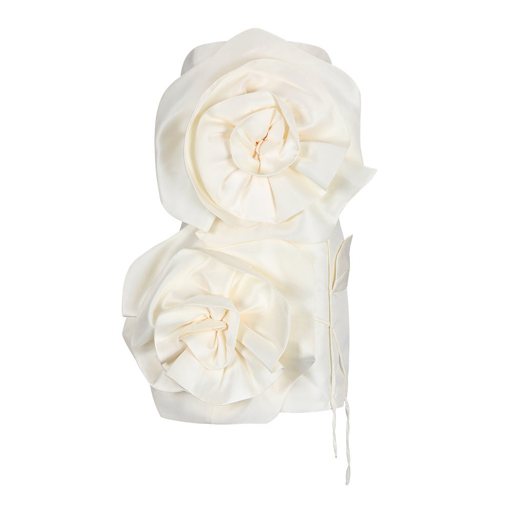 Anna | Women's White Strapless Mini Dress with Flower Details