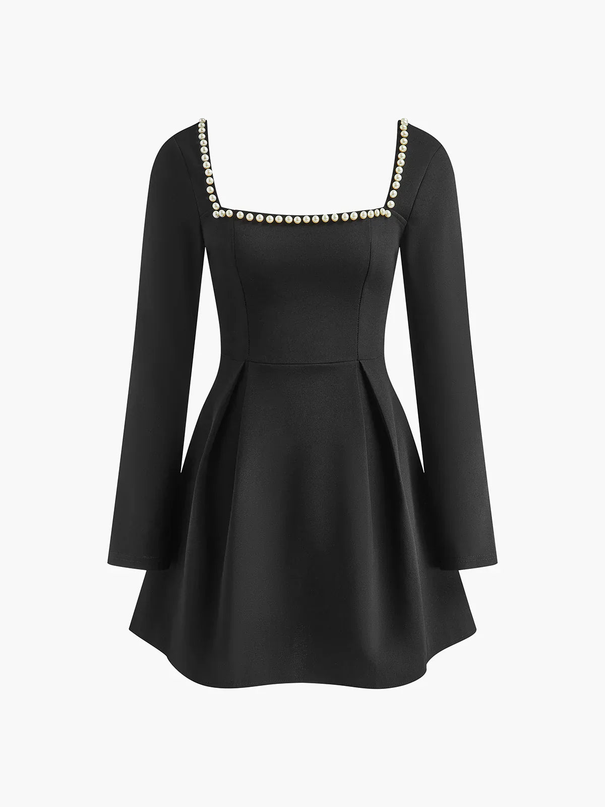 Frankie | Women's Black Longsleeve Mini Party Dress with Pearl Details