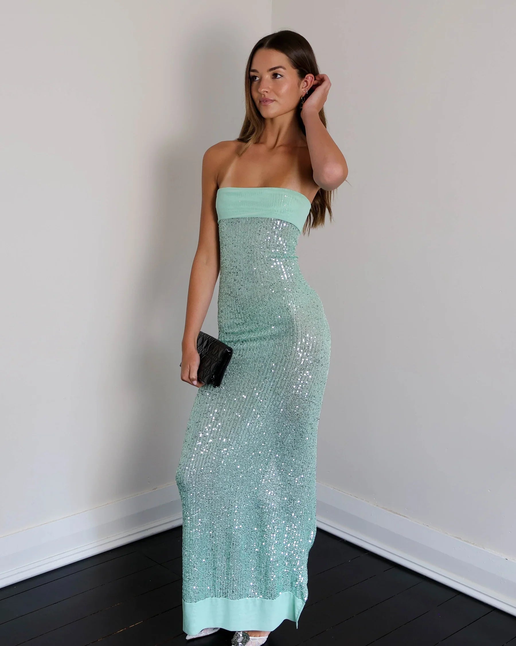 Maritza | Women's Green Strapless Sequin Maxi Prom Dress