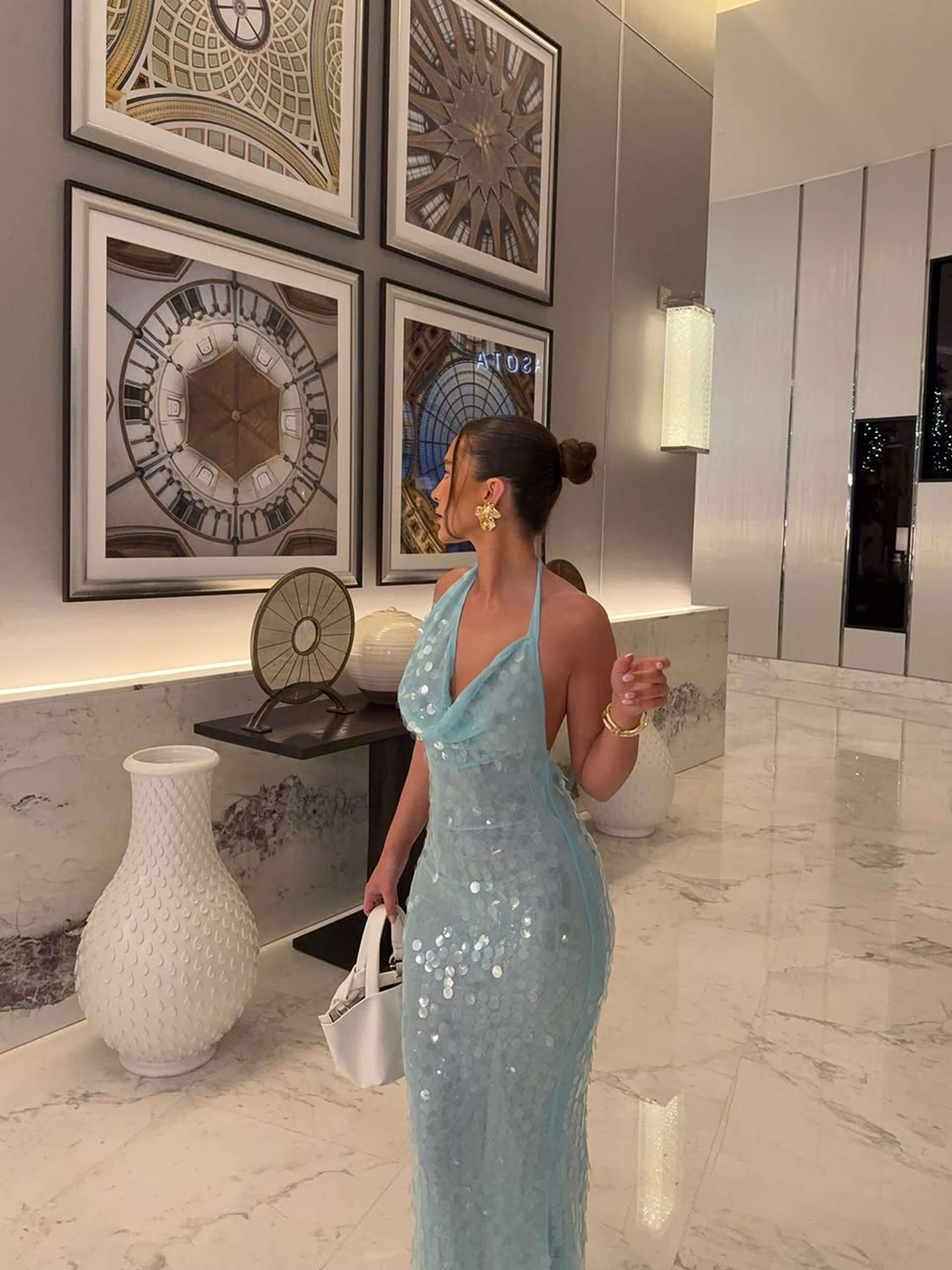 Suzy | Women's Sky Blue Sleeveless Sequin Maxi Summer Dress