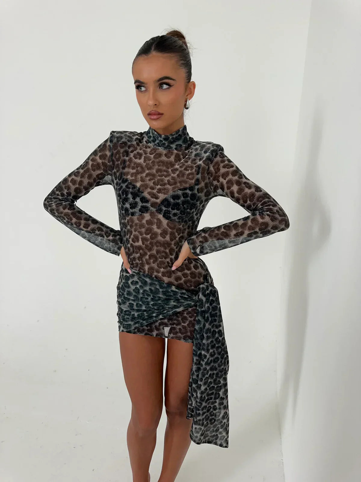 Tess | Women's Mesh Mini Party Dress with Long Sleeves
