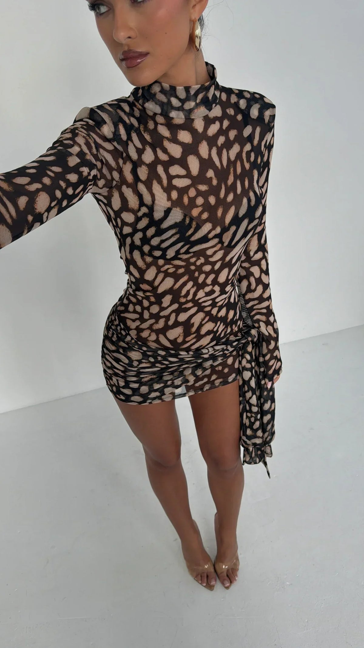 Tess | Women's Mesh Mini Party Dress with Long Sleeves