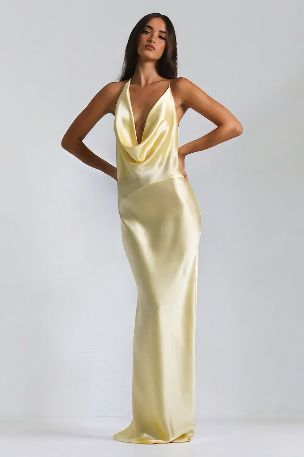 Lilly | Cowl Neck Open Back Satin Maxi Dress