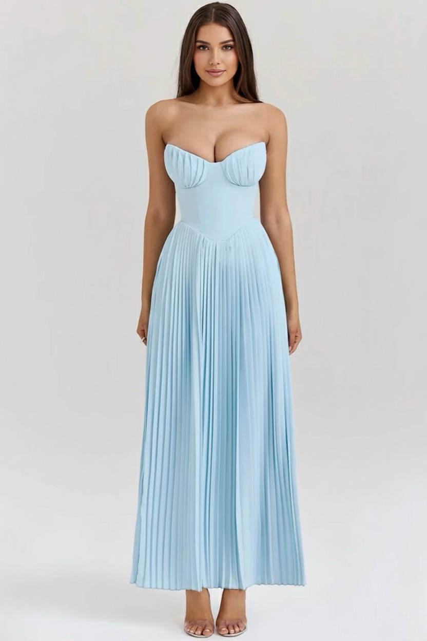 Sienna | Underwired A-Line Pleated Strapless Maxi Dress
