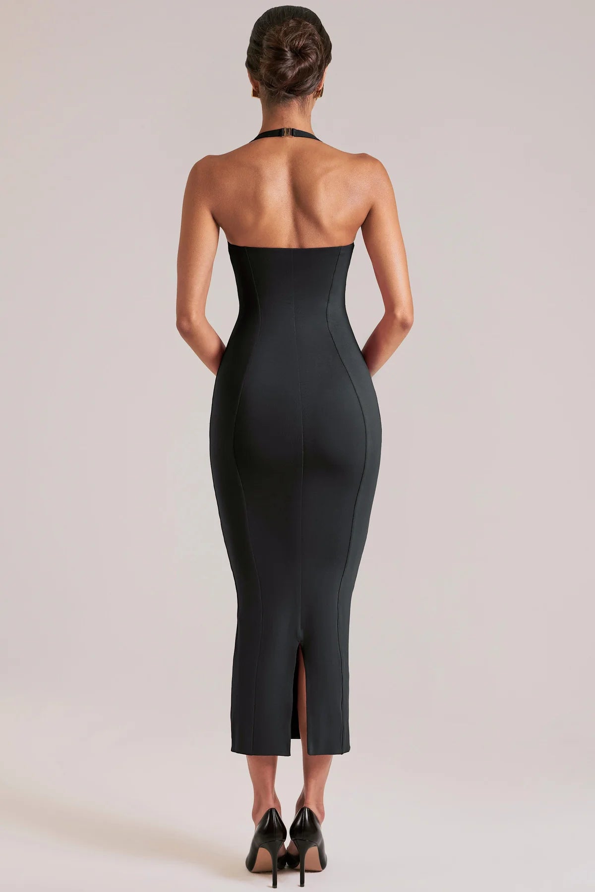 Clara | Halter Sweetheart Midi Sculpting with Fluted Hem Dress