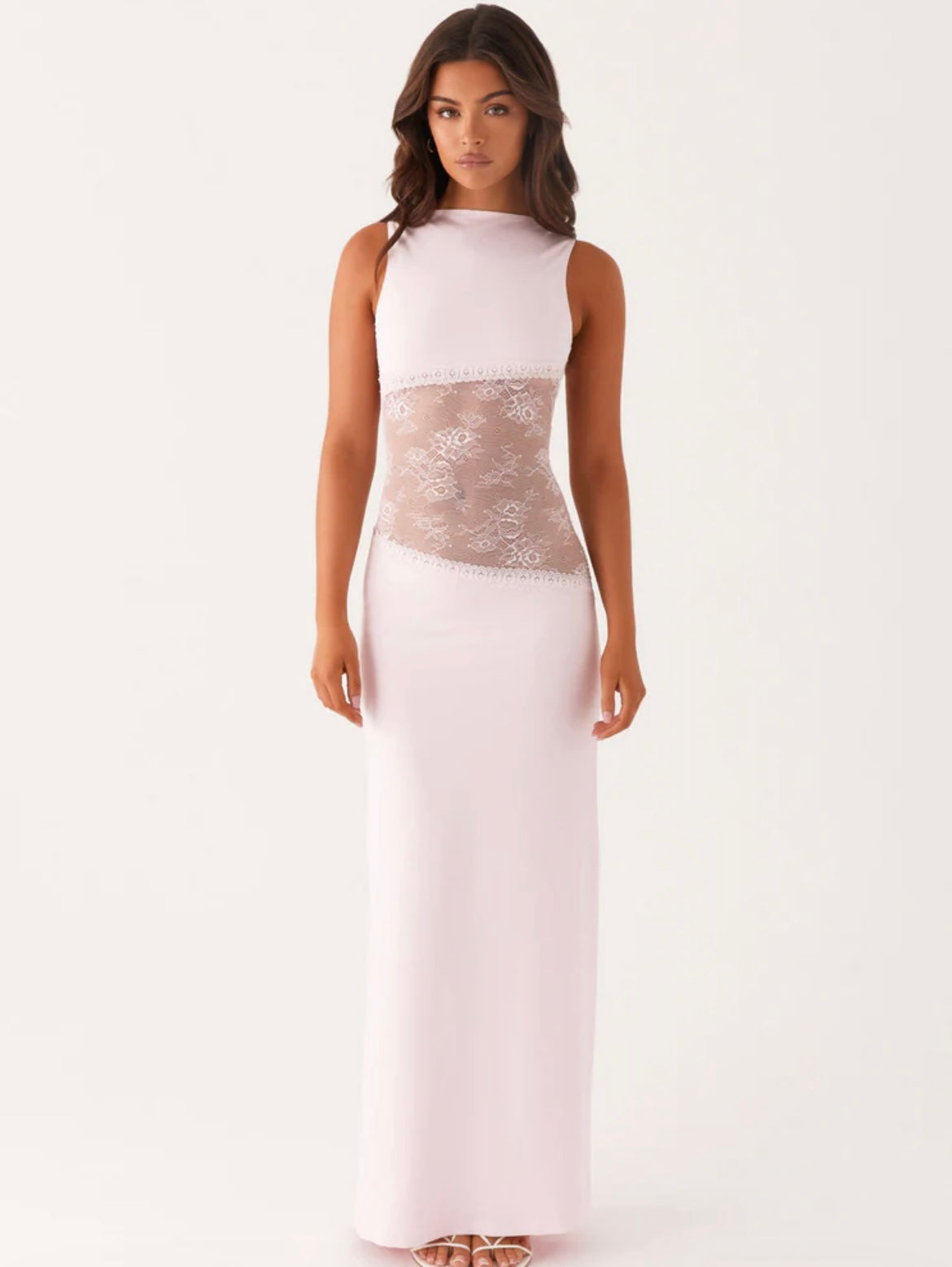 Shelly | Stretchy Round NeckBackless Laced Maxi Dress
