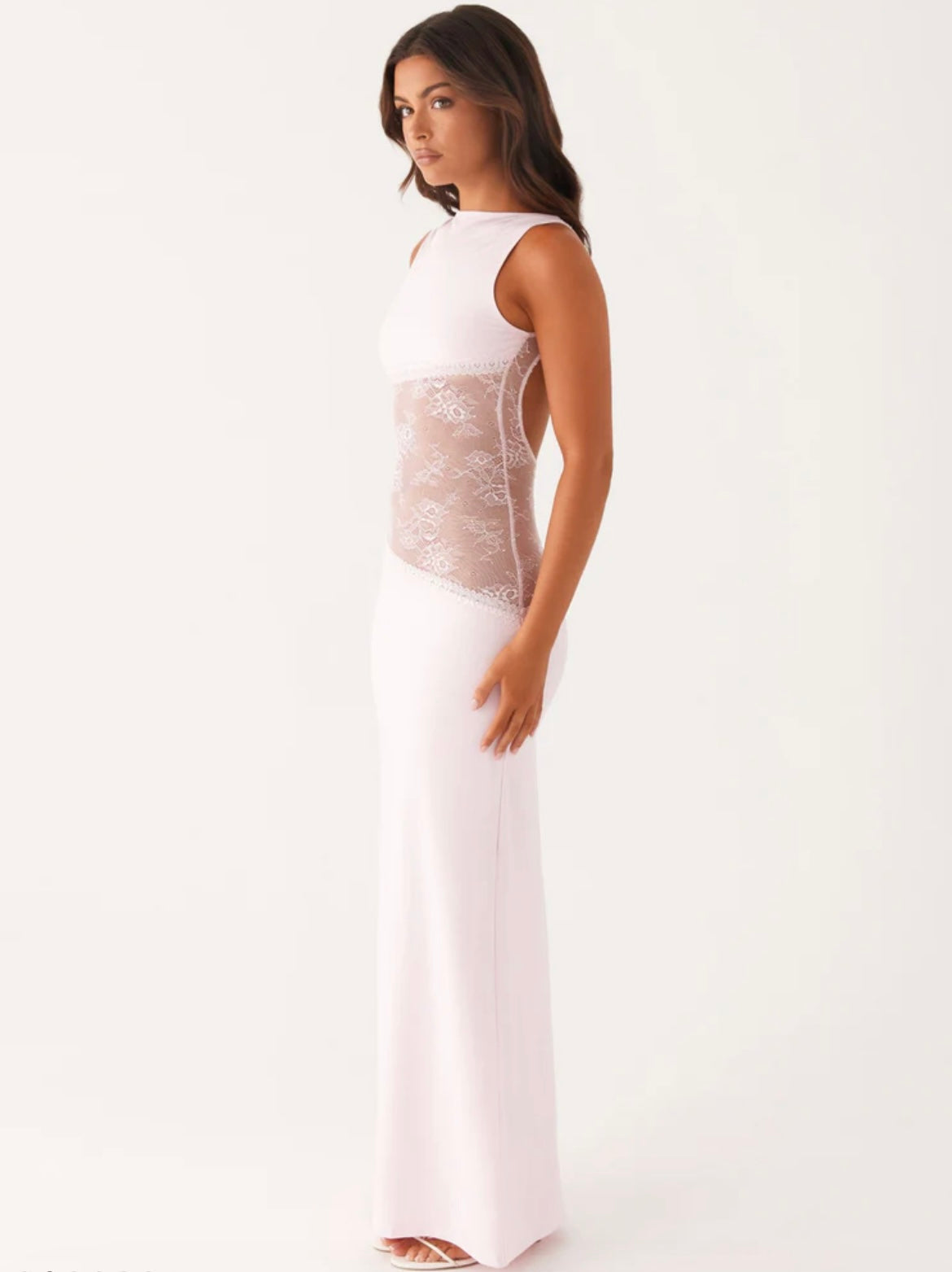 Shelly | Stretchy Round NeckBackless Laced Maxi Dress