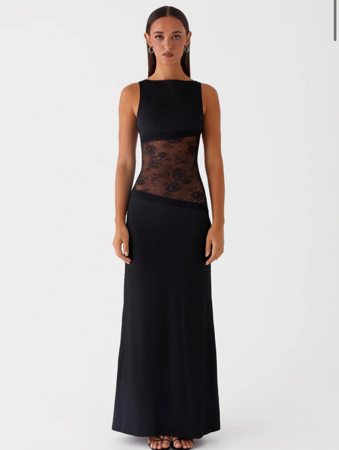 Shelly | Stretchy Round NeckBackless Laced Maxi Dress