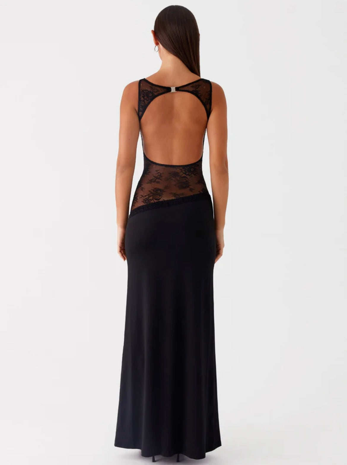 Shelly | Stretchy Round NeckBackless Laced Maxi Dress