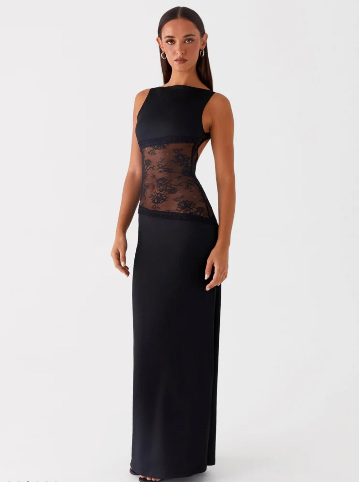 Shelly | Stretchy Round NeckBackless Laced Maxi Dress