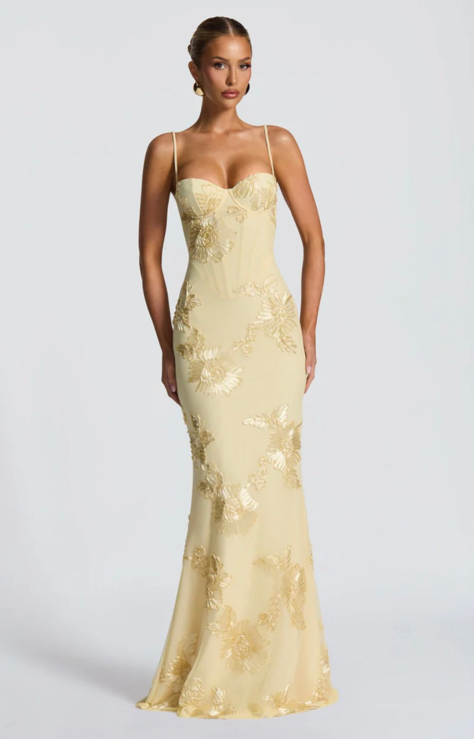 Soraya | Underwired Mesh Corset Floral Ribbon Maxi Dress