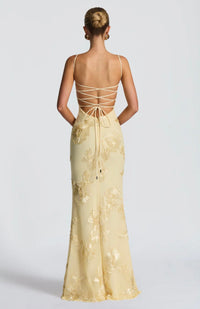 Soraya | Underwired Mesh Corset Floral Ribbon Maxi Dress