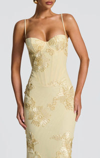 Soraya | Underwired Mesh Corset Floral Ribbon Maxi Dress