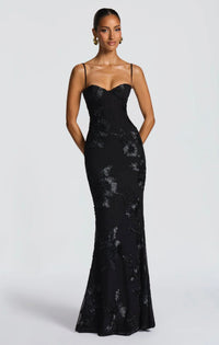 Soraya | Underwired Mesh Corset Floral Ribbon Maxi Dress