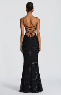 Soraya | Underwired Mesh Corset Floral Ribbon Maxi Dress