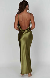 Sarina | Cowl Neck Low Back Maxi Dress with Thigh-High Split