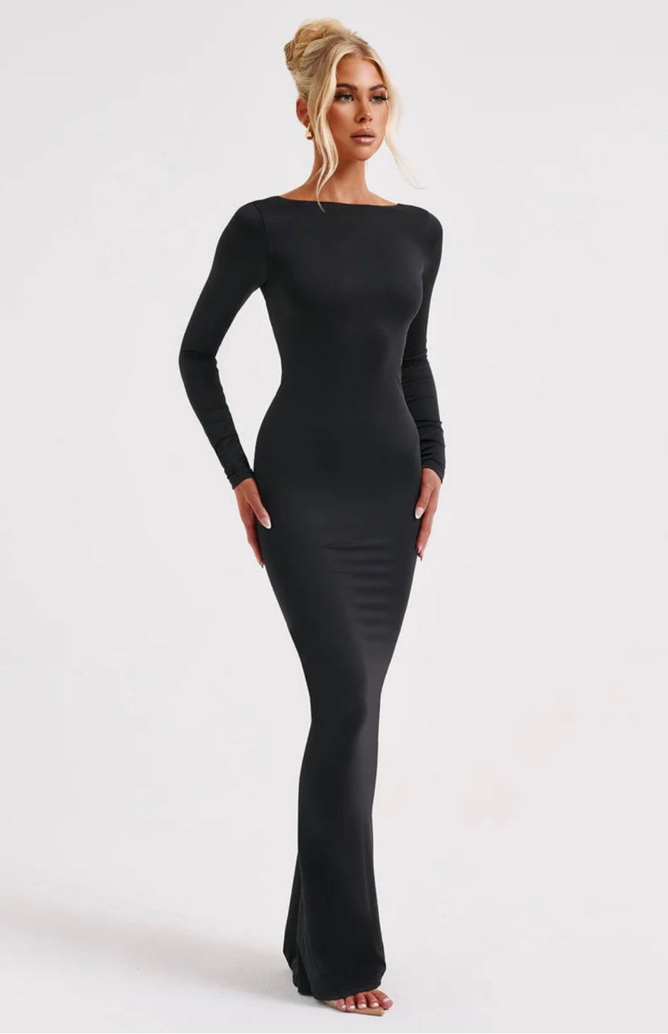 Vivienne | Sculpting Long Sleeve High Neck Open Back Maxi Dress