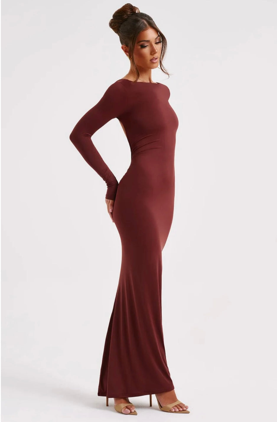 Vivienne | Sculpting Long Sleeve High Neck Open Back Maxi Dress