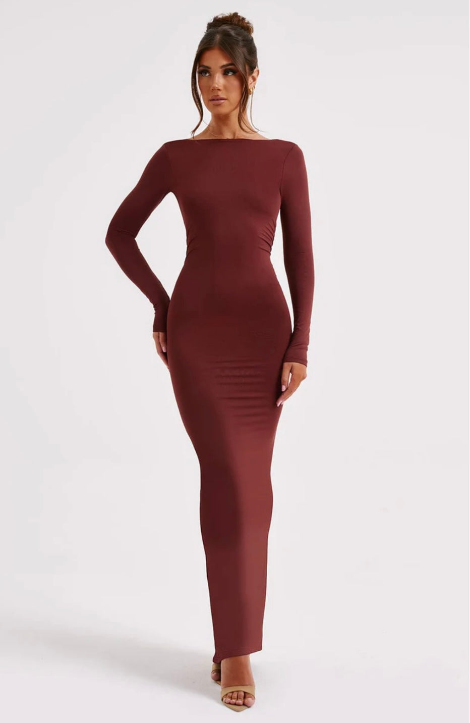 Vivienne | Sculpting Long Sleeve High Neck Open Back Maxi Dress