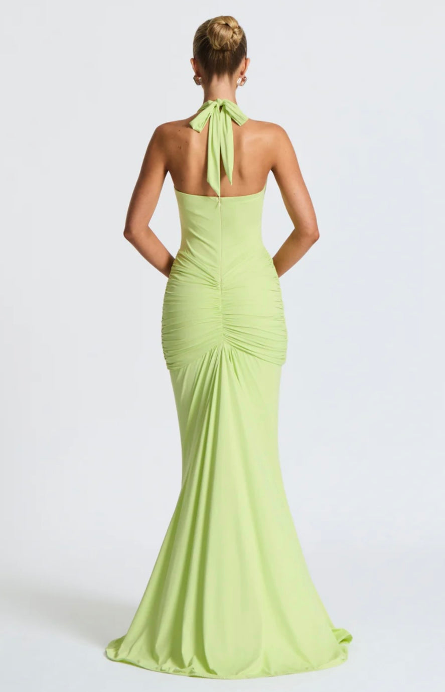 Natasha | Ruched Bodycon Plunging Halter Maxi Dress