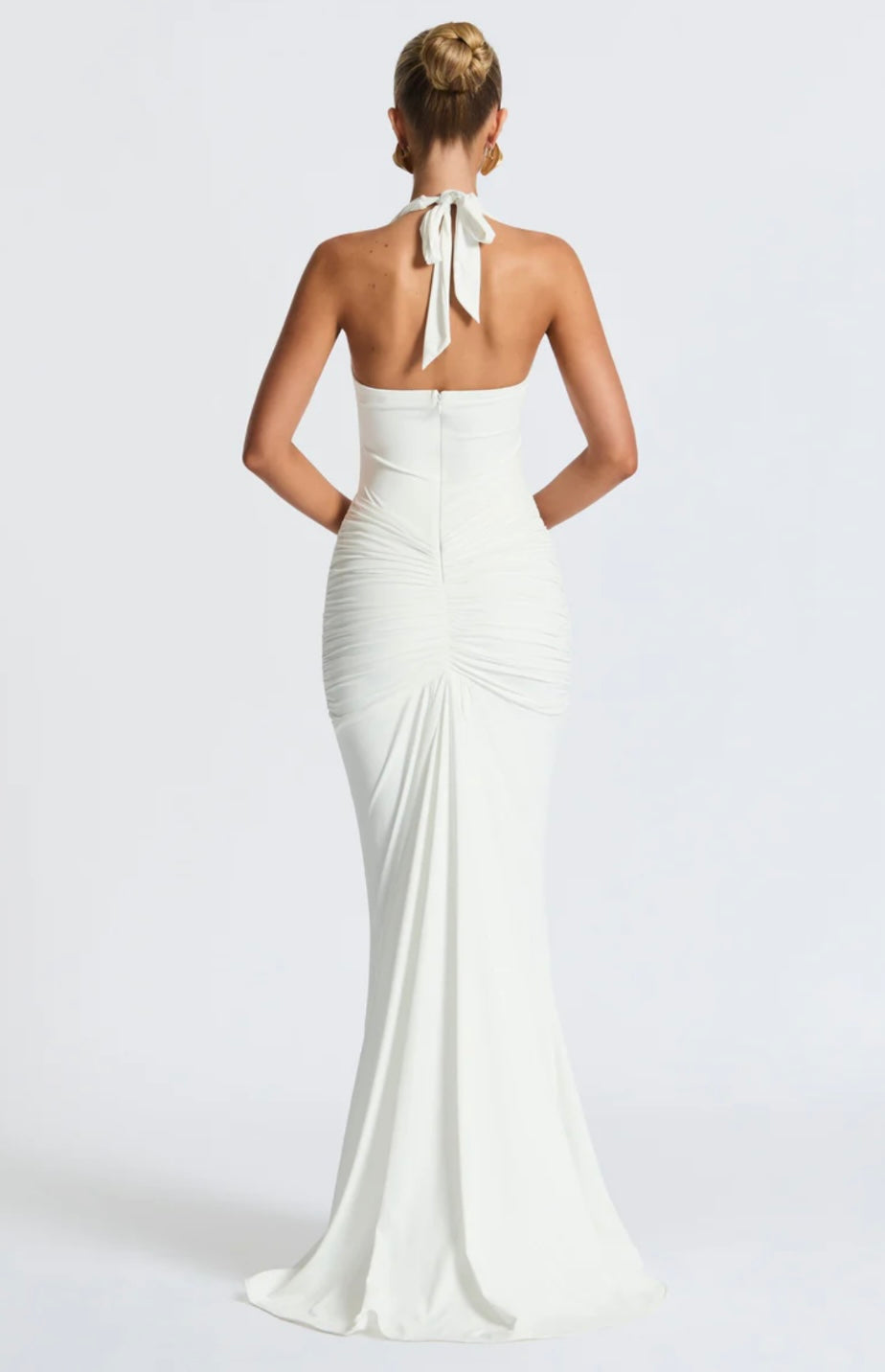 Natasha | Ruched Bodycon Plunging Halter Maxi Dress