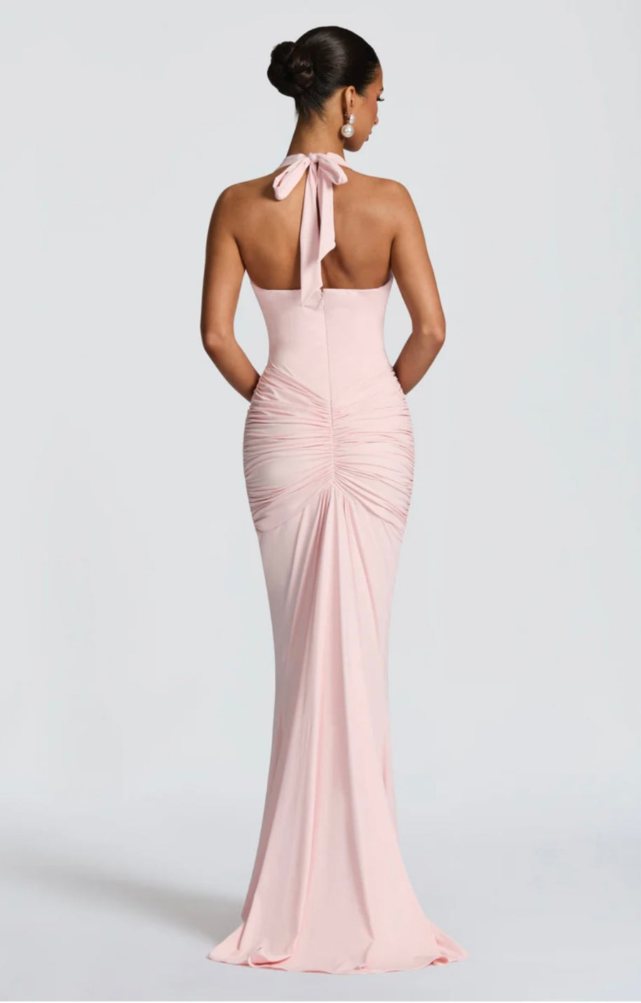 Natasha | Ruched Bodycon Plunging Halter Maxi Dress