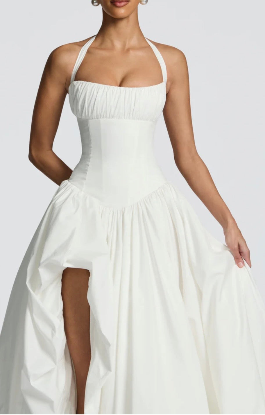 Rosalee | Sculpted Bodice Halter Maxi Dress with Side Split