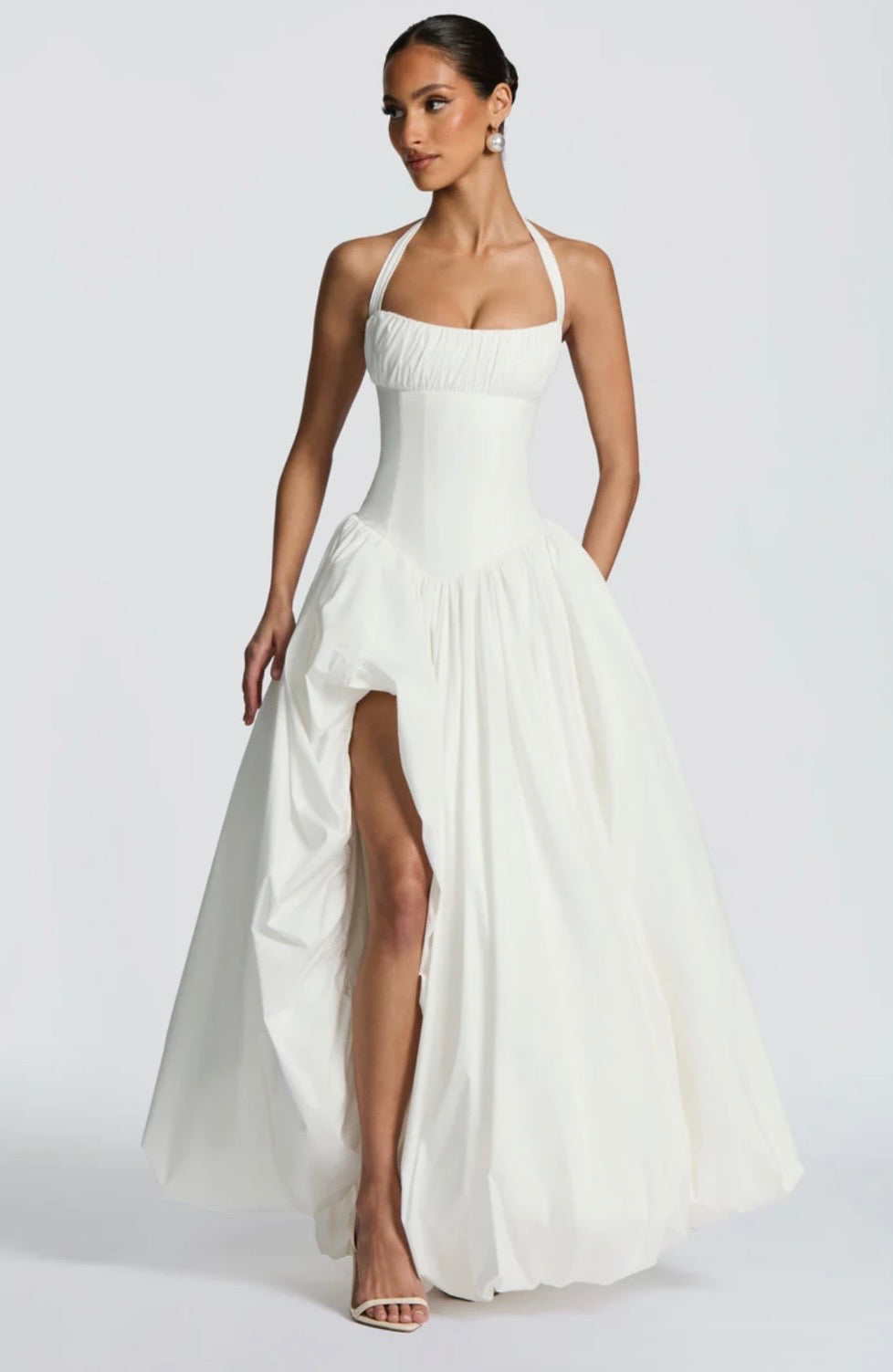 Rosalee | Sculpted Bodice Halter Maxi Dress with Side Split