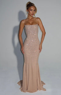 Josie | Sculpted Bodice Refined Opulence Shimmer Maxi Dress
