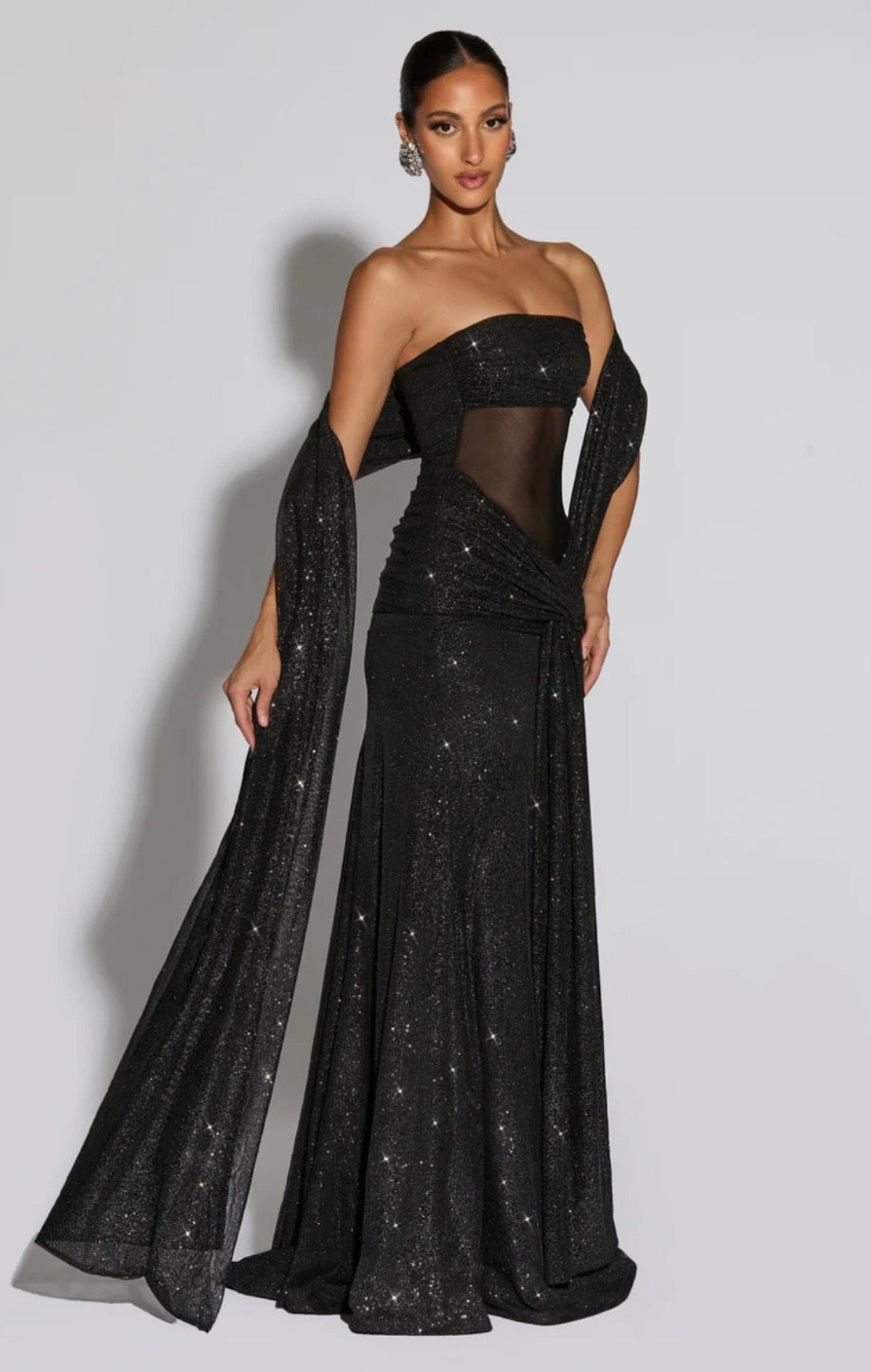 Giselle | Sculpted Silhouette Glittering Mesh Maxi Dress