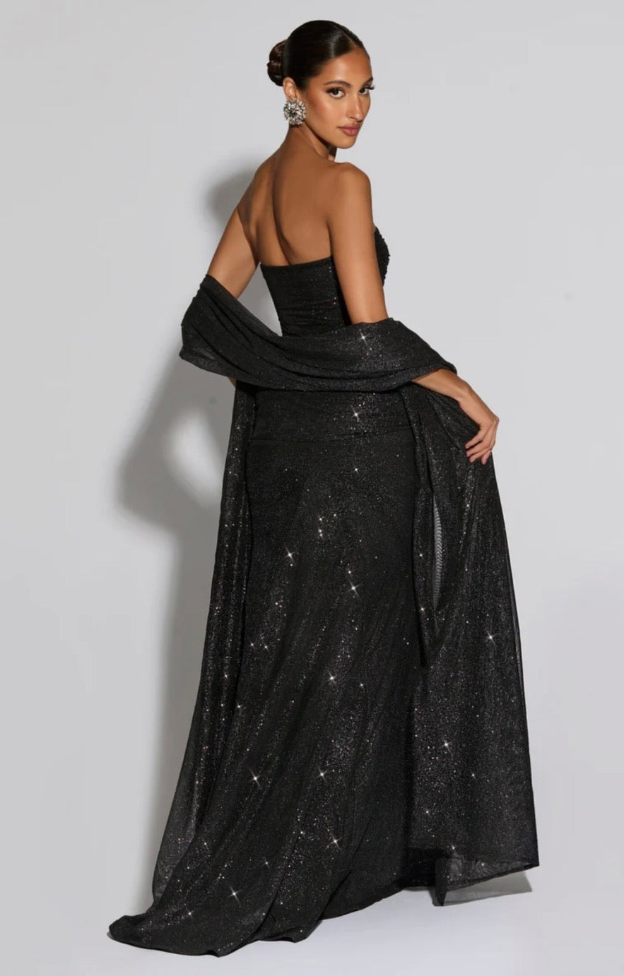 Giselle | Sculpted Silhouette Glittering Mesh Maxi Dress