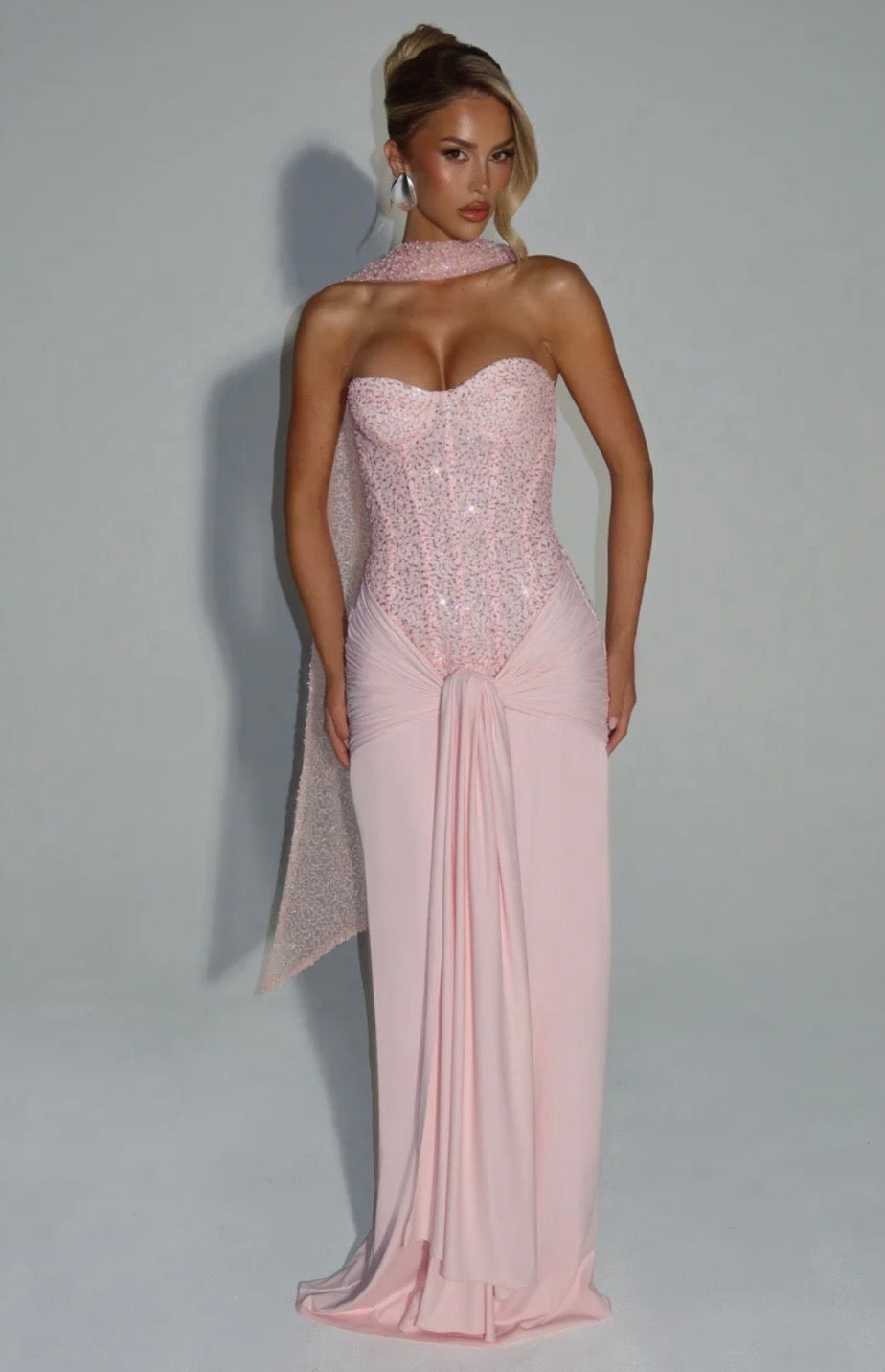 Esmeralda | Sculpted Bustier Embellished Mesh Maxi Dress
