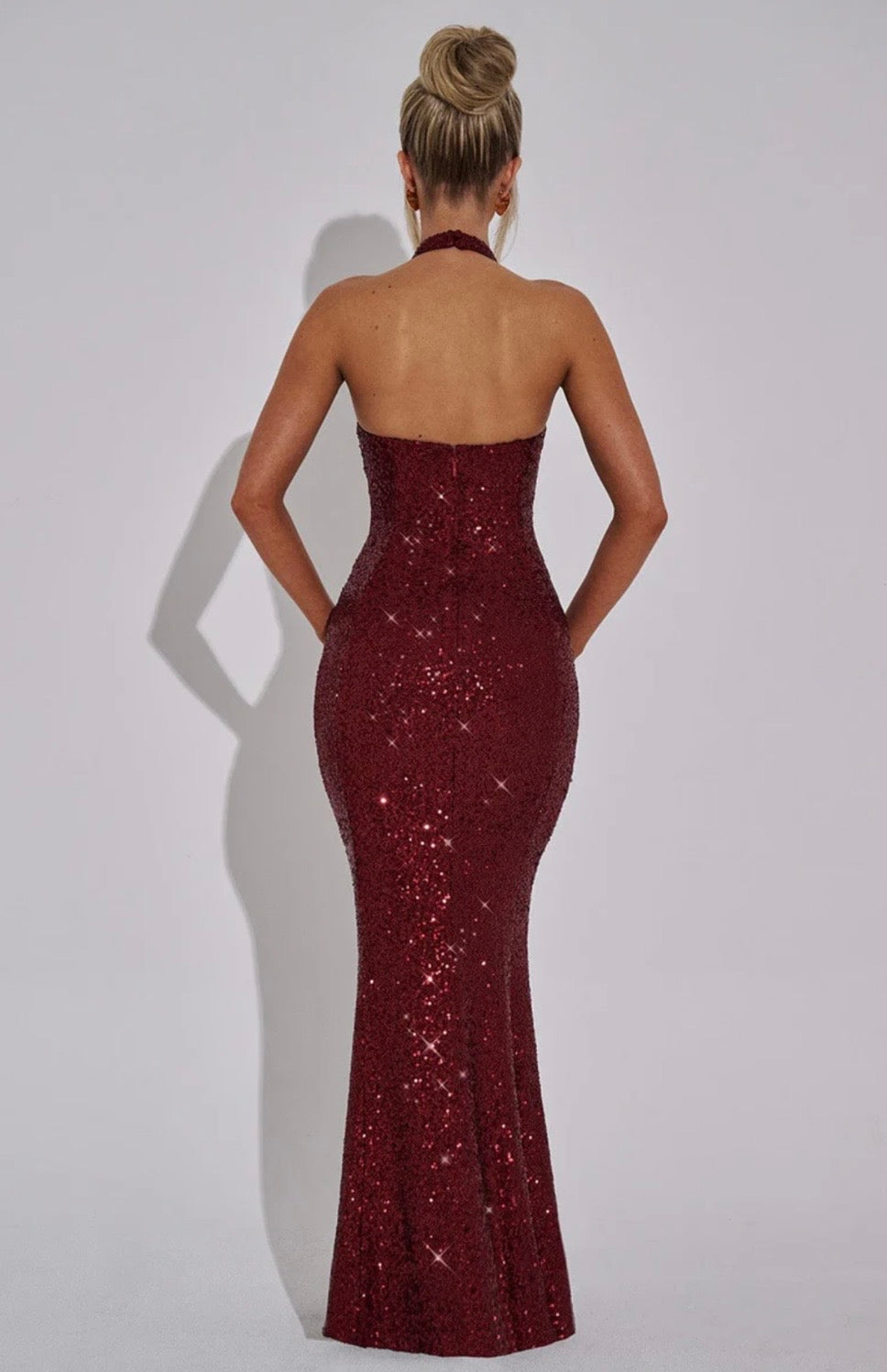 Estara | Contoured Fishtail Embellished Halter Maxi Dress