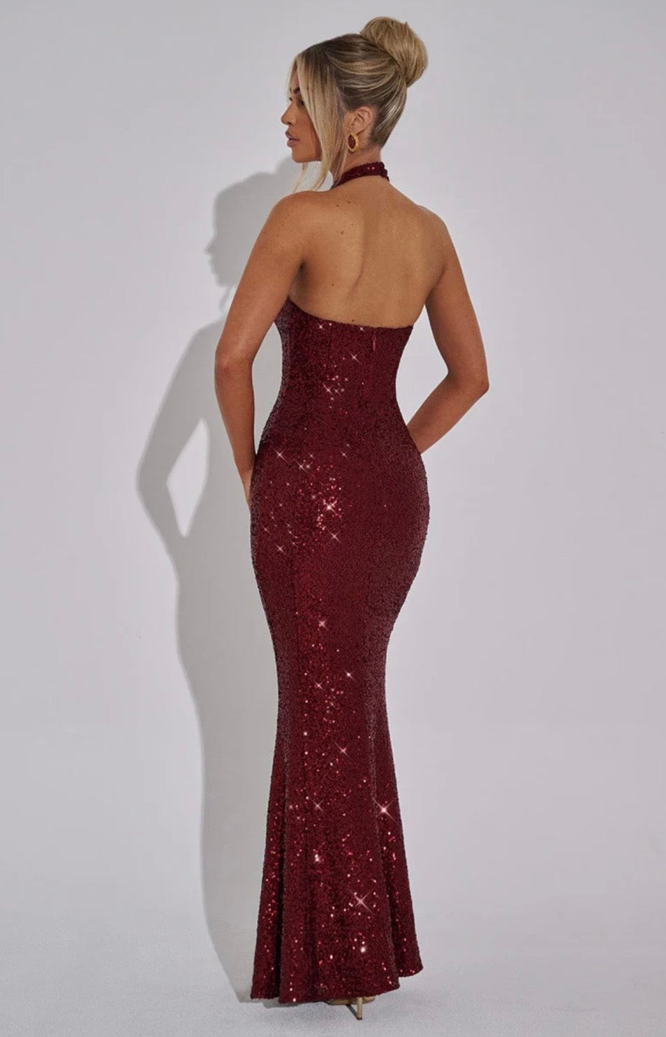 Estara | Contoured Fishtail Embellished Halter Maxi Dress
