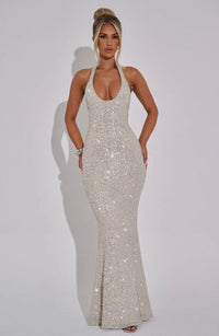 Estara | Contoured Fishtail Embellished Halter Maxi Dress