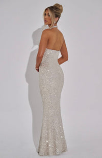Estara | Contoured Fishtail Embellished Halter Maxi Dress