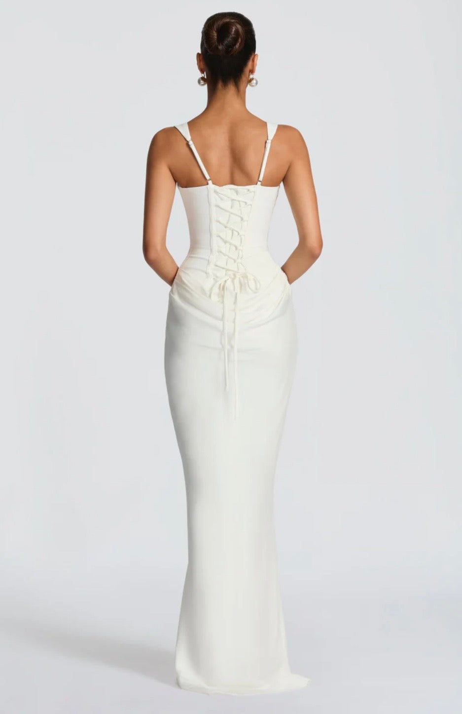 Nina | Sculpted Lowered Waist Square Neck Crepe Maxi Dress